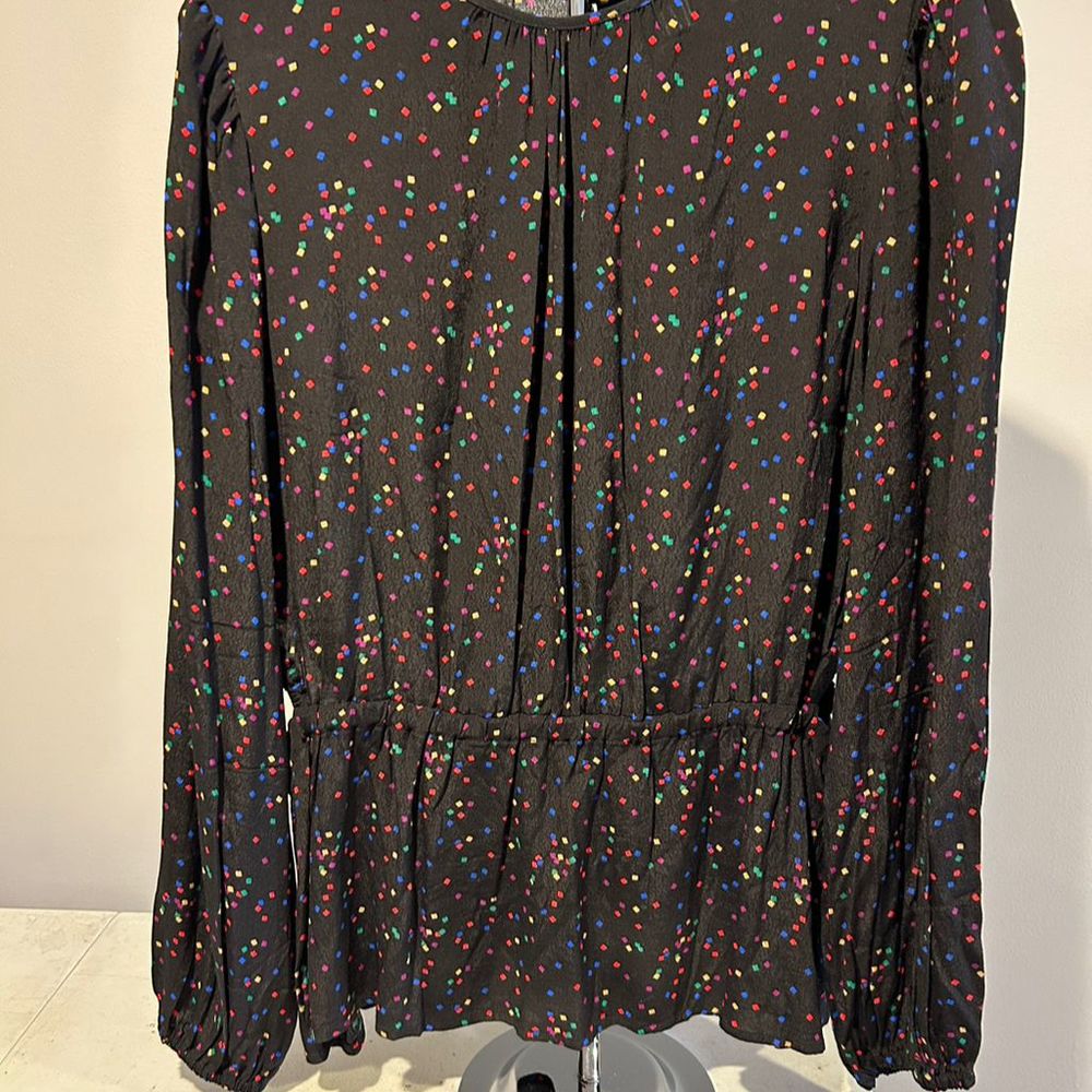 Gap XL Peplum Blouse Polka Dot Silk Long Sleeve Round Neck Women's Top